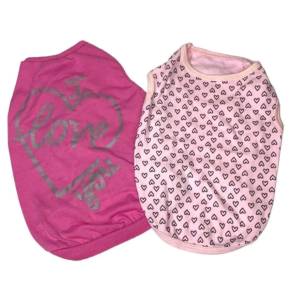 Set of 2 Heart Love Pink Dog Tee Shirts